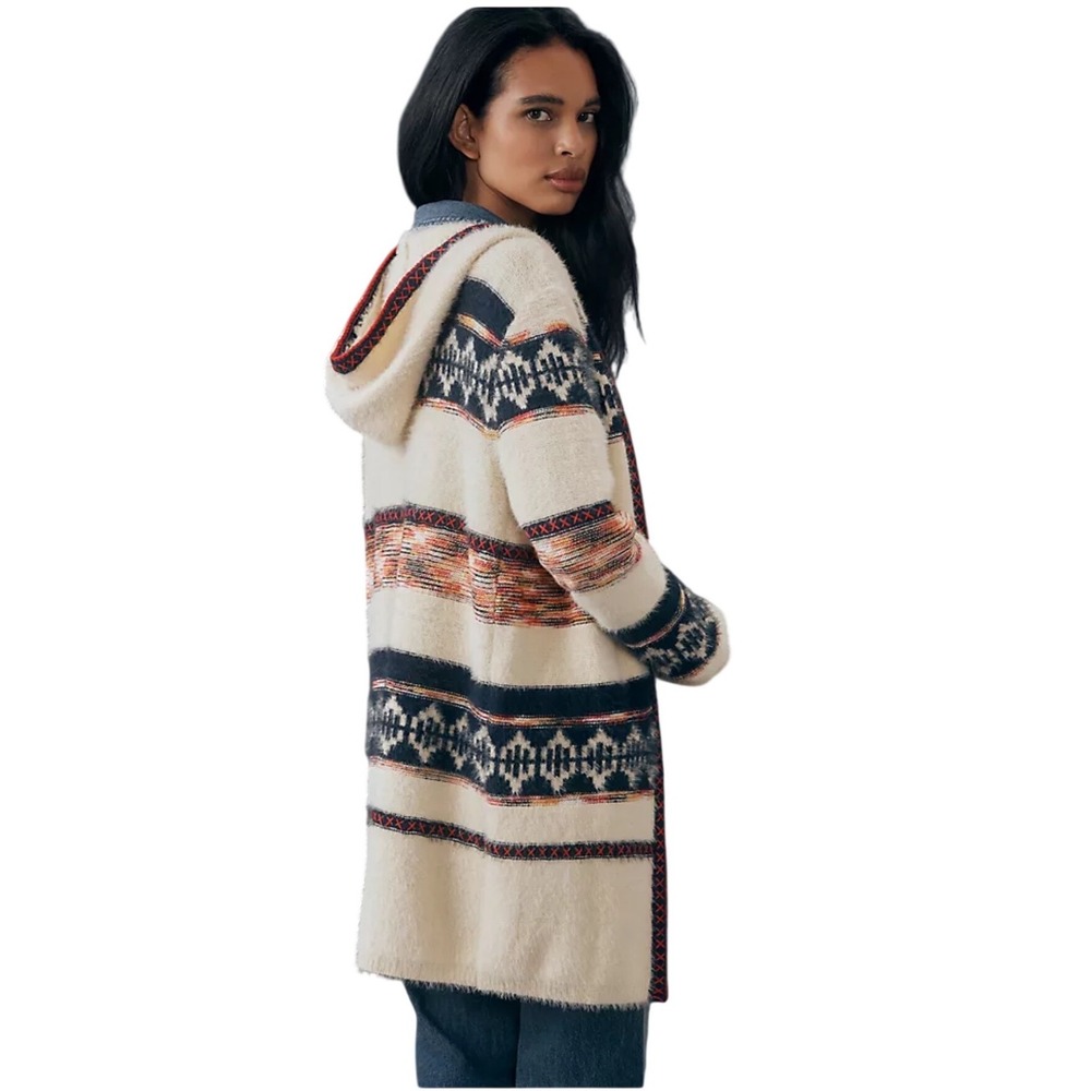Callahan XS Fair Isle Hooded Cardigan Après Ski Cream Navy Red Oversized Knit